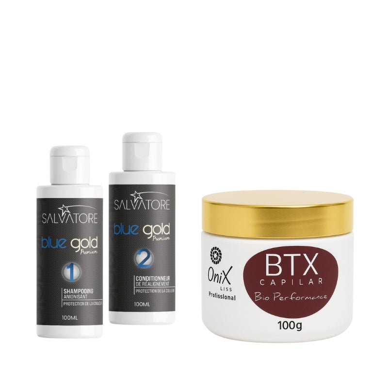 Kit Lissage Au Tanin Bleu Gold + Btx Onix Liss 2x100ml - 100g