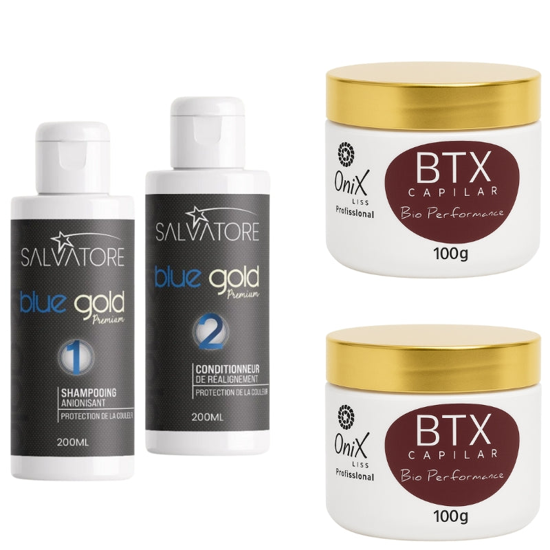 Kit Lissage Au Tanin Bleu Gold + Btx Onix Liss 2x200ml - 200gr