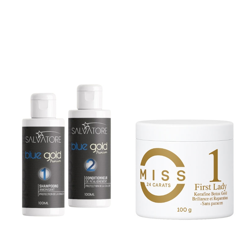 Lissage Au Tanin Bleu Gold + Btx Miss 24 Carats 2x100ml + 100g
