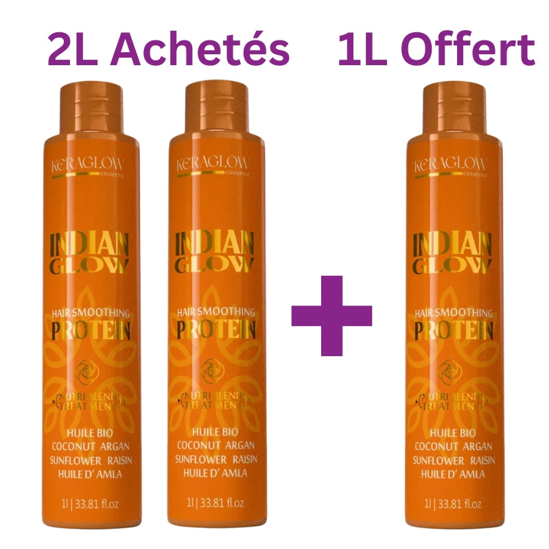 Lissage Indien KeraGlow 2L achetĂ©s = 1L OFFERT đ