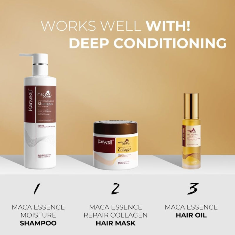 Masque Au Collagène 500ml + Shampoing 500ml + Huile d'Argan 50ml Coffret Karseell