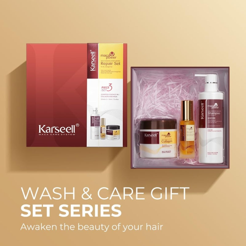 Karseell Masque Au Collagène 500ml + Shampoing 500ml + Huile d'Argan 50ml
