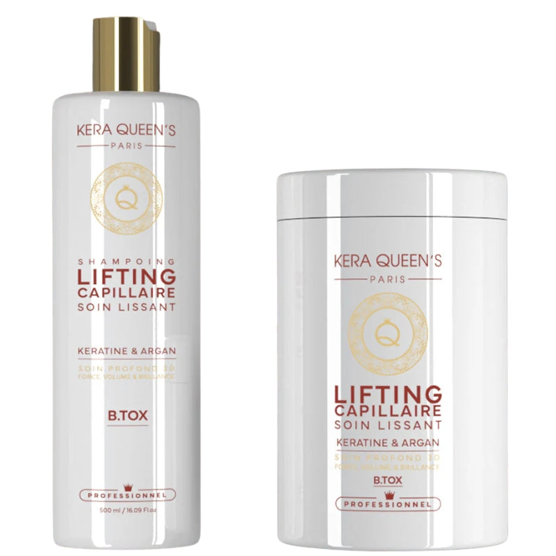 Kit Kera Queen's Lifting Soin lissant Argan Shampoing 500ml B.tox 1Kg