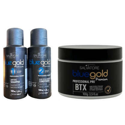 Kit Salvatore Blue Gold Lissage + Btx 2x100 original + 100gr btx