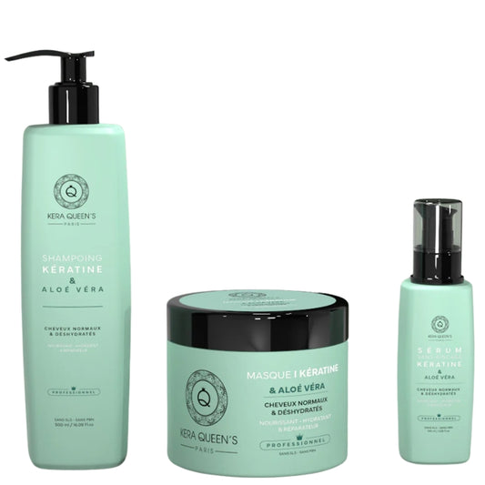 Kit Sans Sulfate Kera Queen's Rituel Keratine et Aloe Vera Shampoing Masque Sérum
